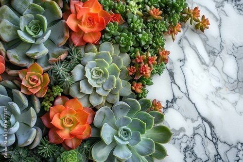 Many different types of succulents on a marble surface photo