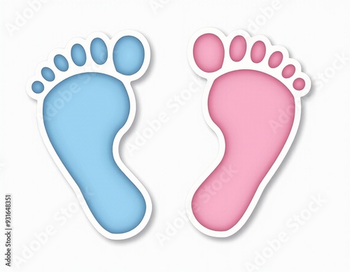 Baby Shower Party Stickers: Blue and Pink Footprints Design 