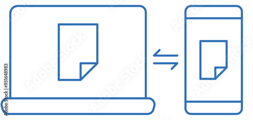 スマートフォンからパソコンへのデータファイル転送の編集可能な線のベクターアイコンイラスト