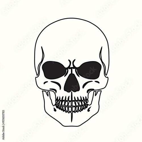 "Skeletal Head Silhouette Vector"