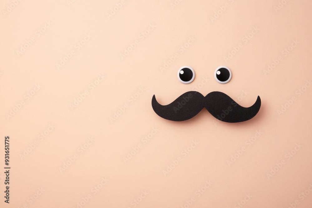 Black Mustache and Googly Eyes on a Peach Background Black Mustache and Googly Eyes on a Peach Background