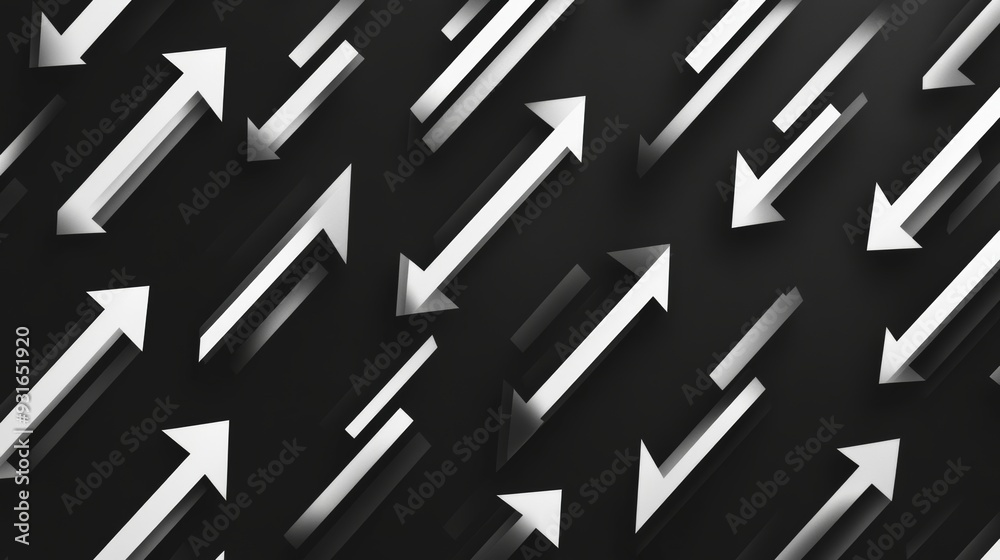 Black background with white 3D arrows pointing Black background with white 3D arrows pointing