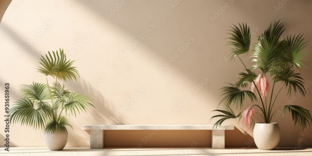 Minimalist Interior Design with Plants and Bench Minimalist Interior Design with Plants and Bench