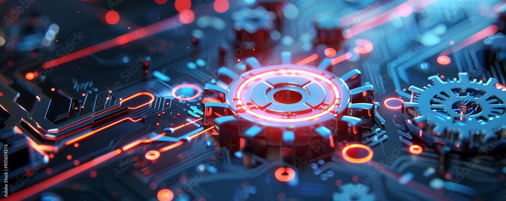 Fototapeta premium Futuristic Circuit Board with Glowing Gears