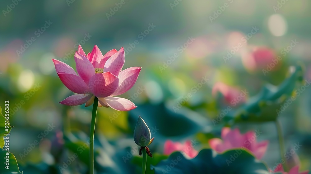 Obraz premium Pink lotus background image select focus : Generative AI