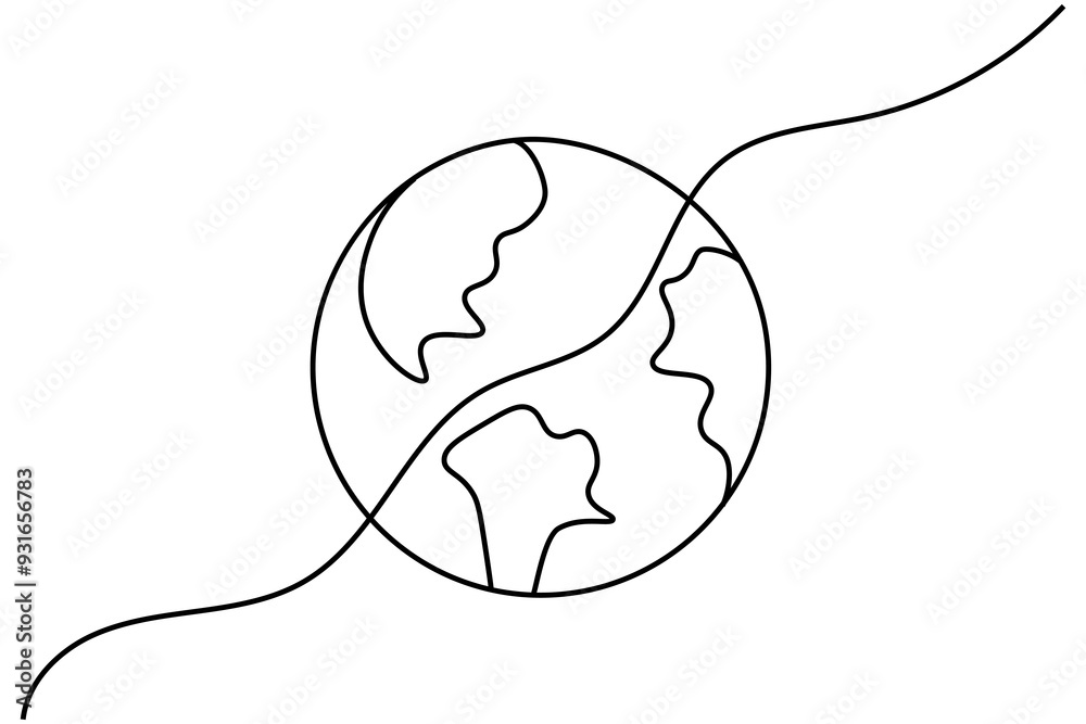 Earth globe continuous one line drawing of isolated outline vector icon Earth globe continuous one line drawing of isolated outline vector icon