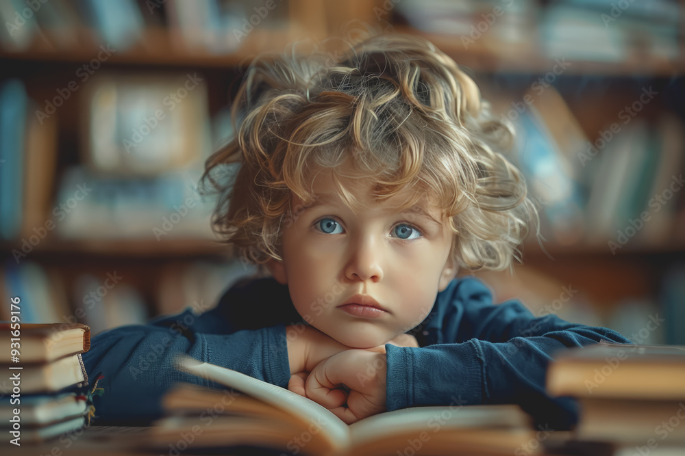 Cute little boy struggling with his study or homework.