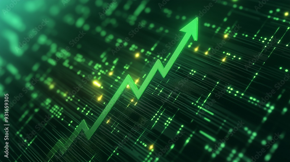 business finance chart . green arrow pointing up on digital green background, financial growth and success for business
business finance chart . green arrow pointing up on digital green background, financial growth and success for business