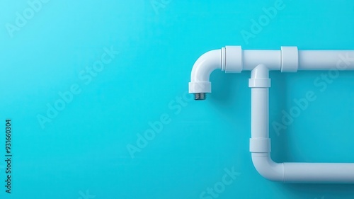 A close-up view of white plastic pipes against a bright blue background, ideal for plumbing and construction-related themes.