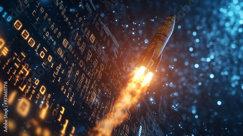 digital rocket launch with binary code, the integration of ai into space exploration missions, launch sequence optimization algorithms, trajectory planning, telemetry analysis space missions.
