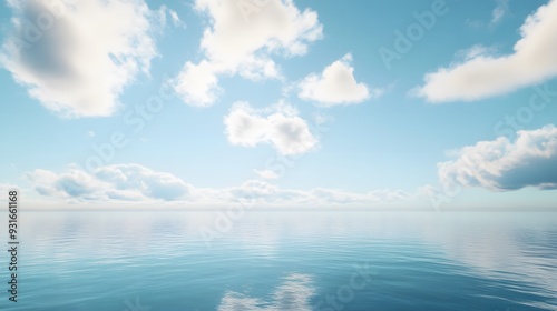 Tranquil ocean scene featuring calm waters under a blue sky with soft white clouds, evoking a sense of peace, serenity, and natural beauty. Ideal for projects emphasizing relaxation