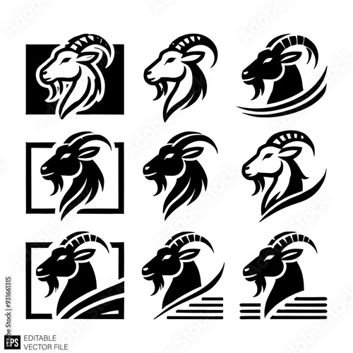 Wallpaper Mural set of goat head vector illustration black and white silhouette graphic design template Torontodigital.ca