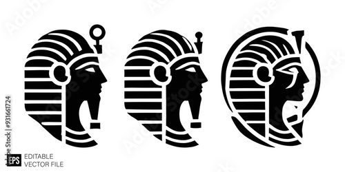 set of egyptian mythology  vector illustration black and white silhouette graphic design template
