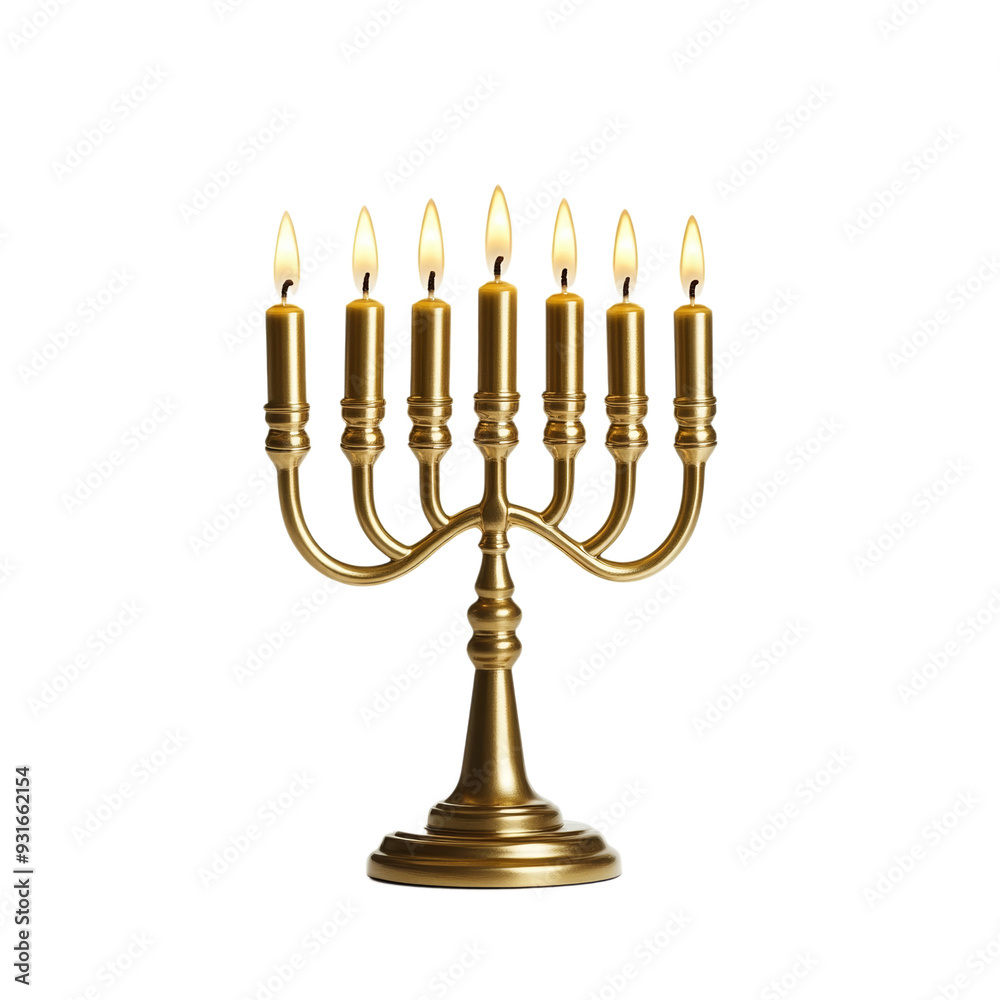 Hanukkah menorah with lit candles in shining gold isolated on transparent background holiday tradition Hanukkah menorah with lit candles in shining gold isolated on transparent background holiday tradition