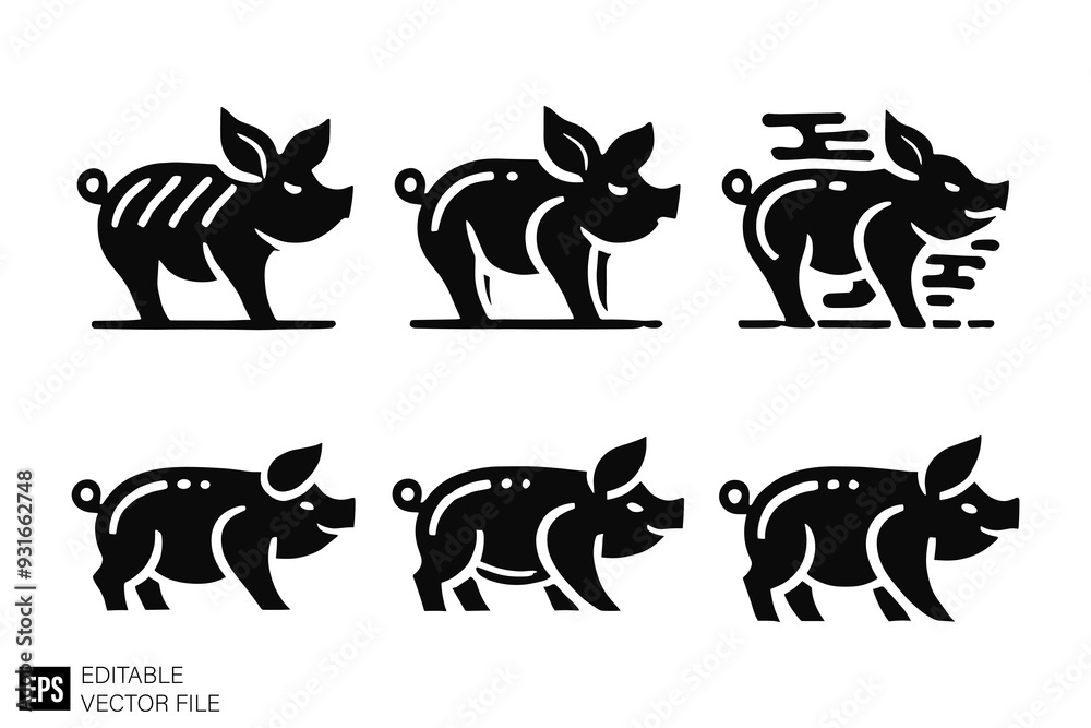 Fototapeta premium set of pig vector illustration black and white silhouette graphic design template