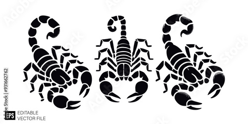 set of scorpion vector illustration black and white silhouette graphic design template