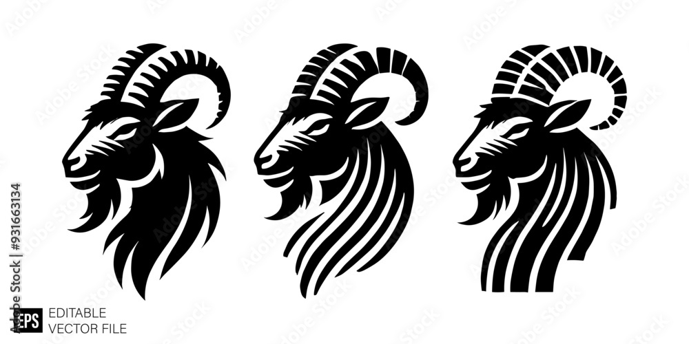 set of goat vector illustration black and white silhouette graphic design template set of goat vector illustration black and white silhouette graphic design template