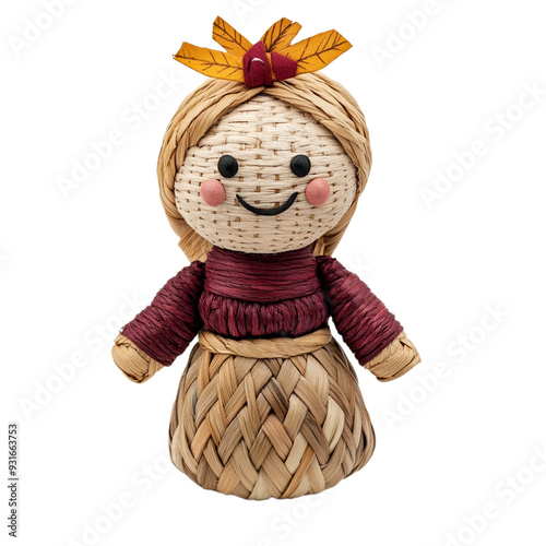 Thanksgiving corn husk doll with a rustic charm and woven details isolated on transparent background seasonal craft  photo