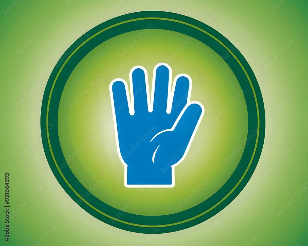 Blue hand icon in circle with green background. Blue hand icon in circle with green background.