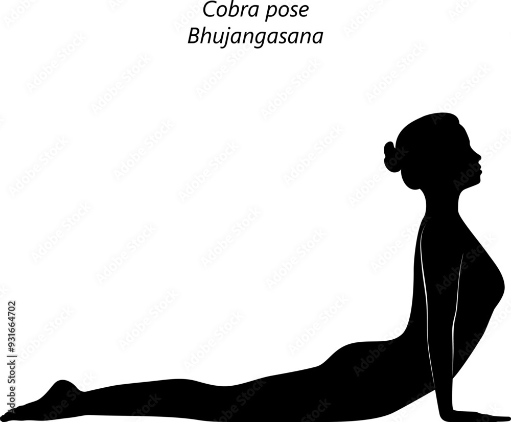 Silhouette of young woman practicing Bhujangasana yoga pose. Cobra pose ...