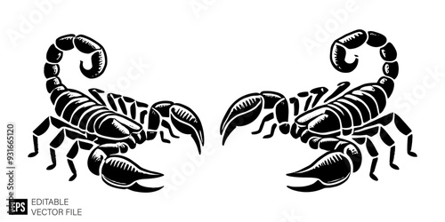 set of scorpion vector illustration black and white silhouette graphic design template