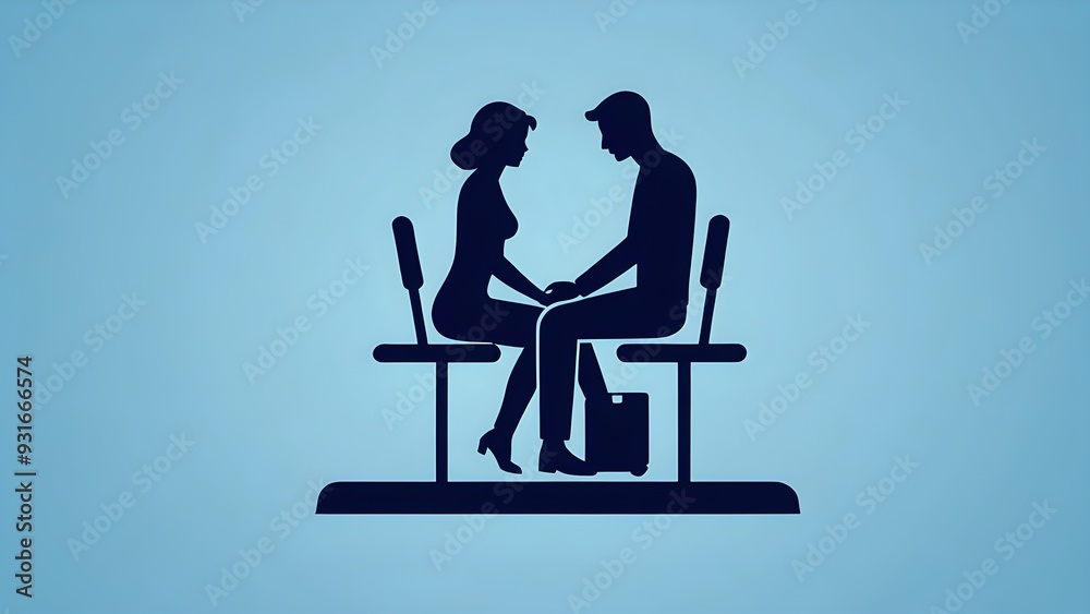 Silhouette of a couple holding hands while sitting on chairs. Silhouette of a couple holding hands while sitting on chairs.