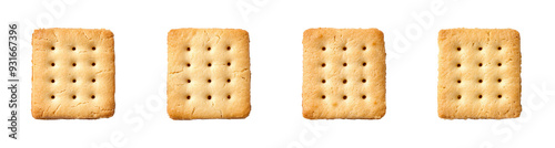 A collection of four square butter crackers isolated on a transparent background, perfect for snack-related concepts or holiday appetizers photo