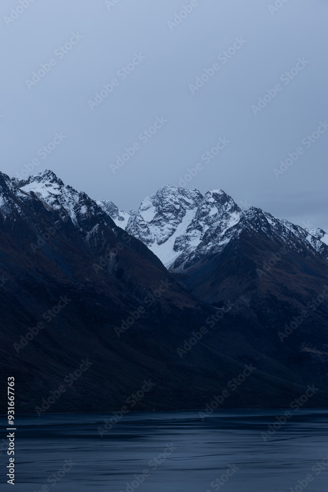 Fototapeta premium Beautiful mountain range with snowy peaks.