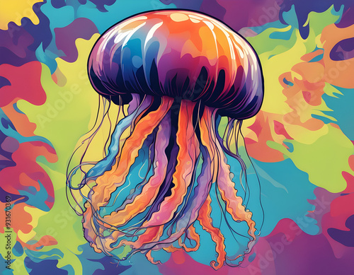 colorful Jellyfish head with cool isolated pop art style background photo