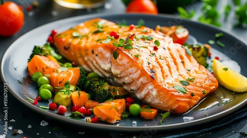 Fillet of salmon with mixed vegetables