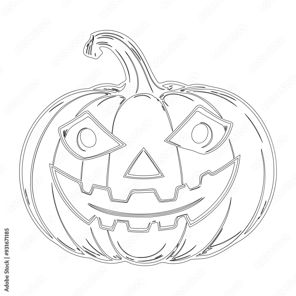 Spooky Halloween Pumpkin Vector Outline Drawing in Black Spooky Halloween Pumpkin Vector Outline Drawing in Black