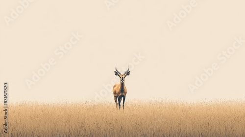 A solitary antelope captured in the wild, set against a simple background with ample space for text.