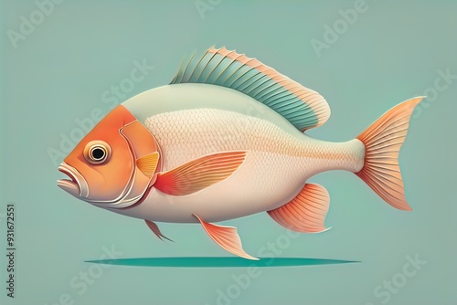 Illustration of a fish on a blue background, vector illustration. ai generative