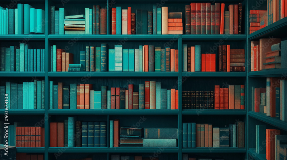 library book shelf, colourful books, ai generated library book shelf, colourful books, ai generated