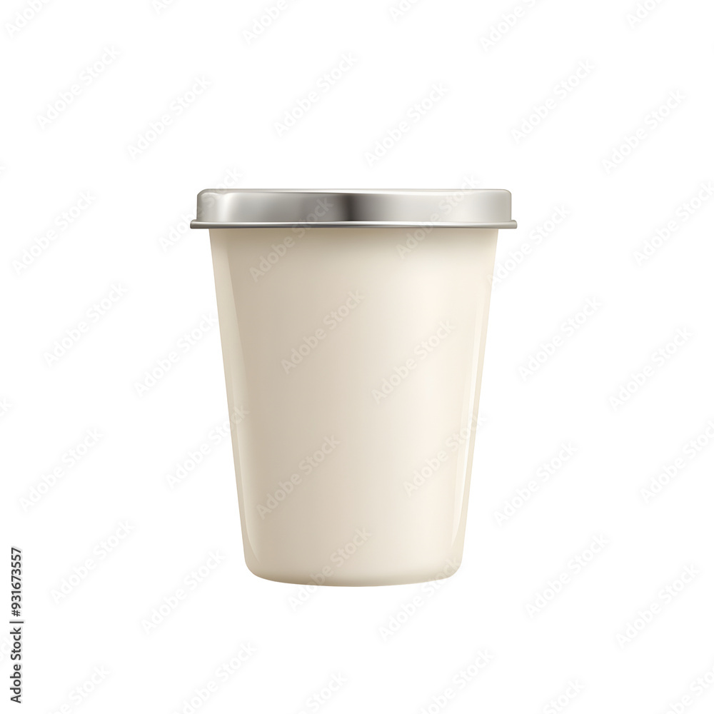 Creamy Yogurt Cup with Foil Lid on White Background Creamy Yogurt Cup with Foil Lid on White Background
