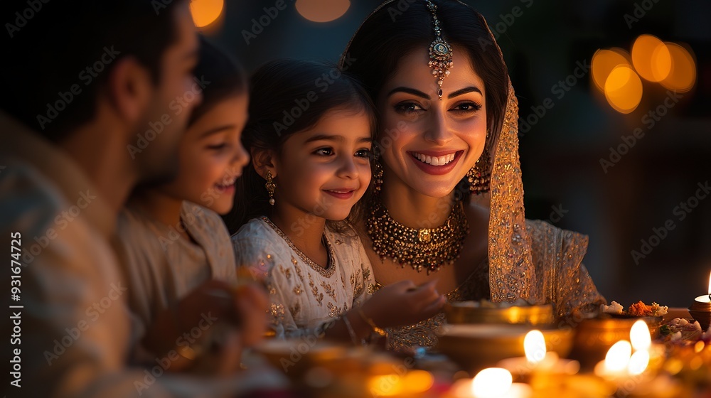 A family enjoying a festive meal together during Diwali A family enjoying a festive meal together during Diwali