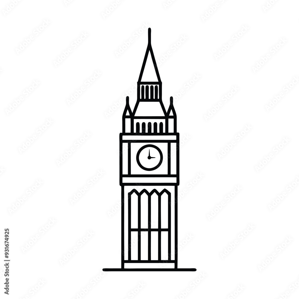 big ben tower icon over white background, line style, vector illustration big ben tower icon over white background, line style, vector illustration
