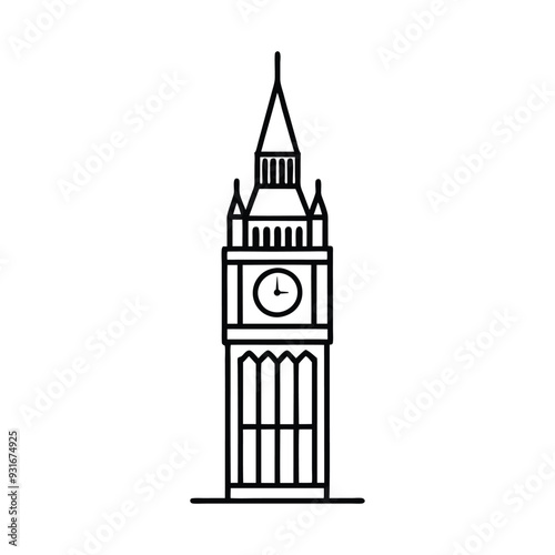 big ben tower icon over white background, line style, vector illustration