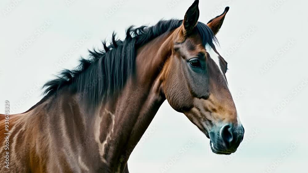 Portrait of a horse with a beautiful mane on a light background Portrait of a horse with a beautiful mane on a light background