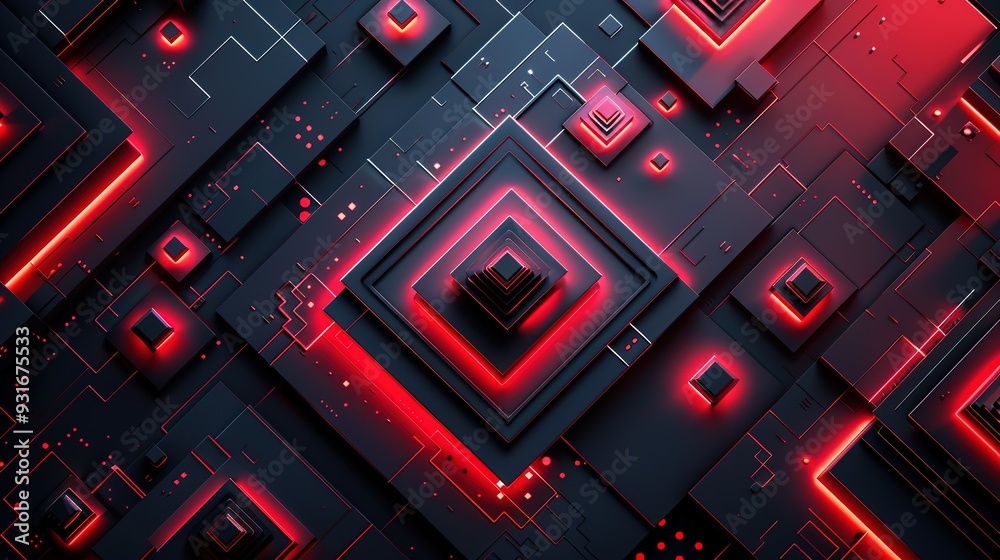 Abstract 3D background with red neon lights and geometric shapes. Abstract 3D background with red neon lights and geometric shapes.