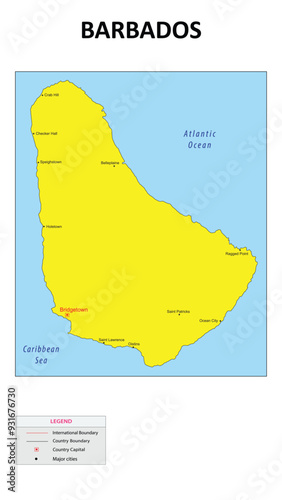 Barbados Map. Major cities in Barbados. Political map of Barbados with border and neighbouring countries.