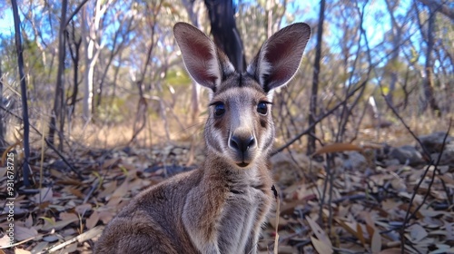 Wallaby Kangaroo in Outback Camera Stare