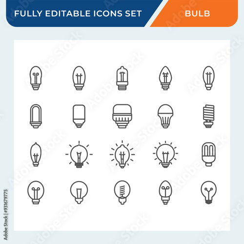 light bulb line icon set, lamp icon collection with editable stroke.