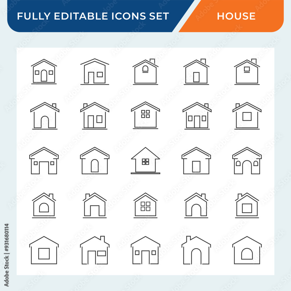 house line icon set. home symbol collection with editable vector stroke