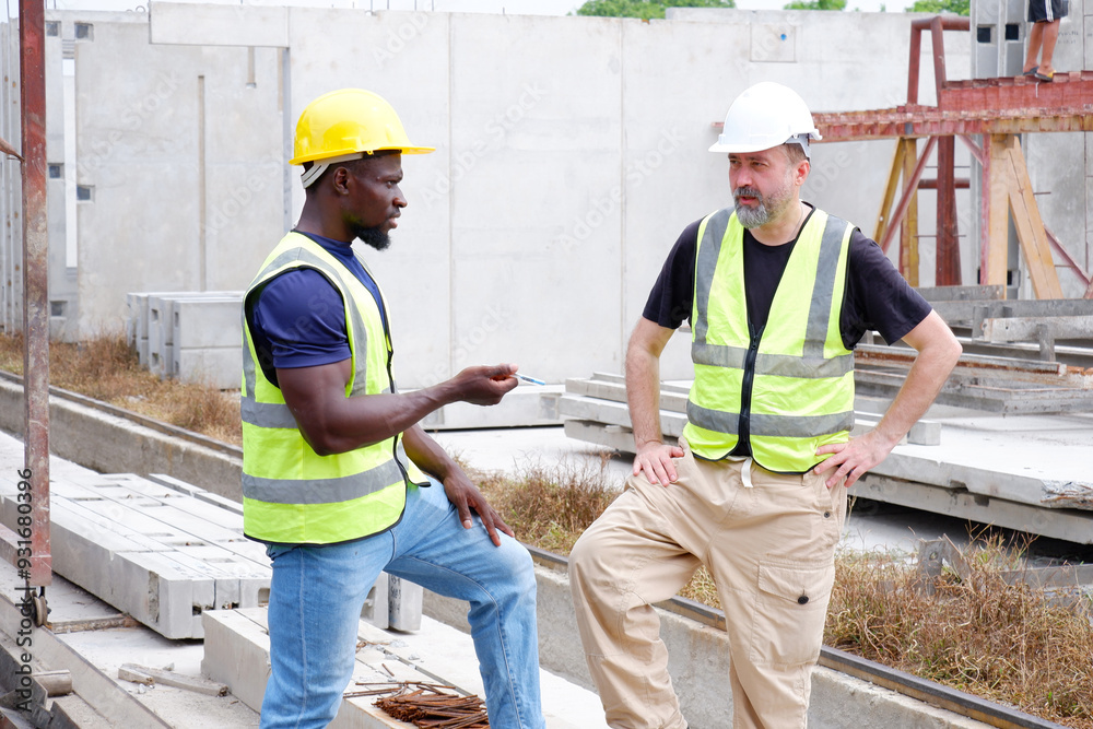Smiling male engineer wearing safety helmet working at construction site. Smiling male engineer wearing safety helmet working at construction site.