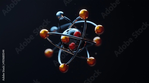 3d model of an atom with electrons orbiting the nucleus, symbolizing atomic structure and quantum physics.