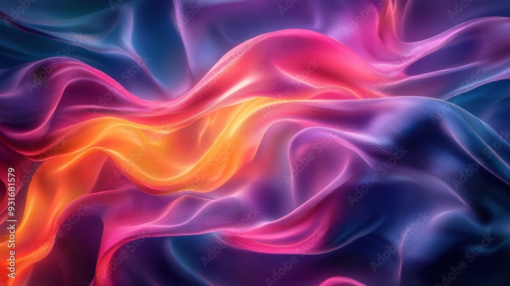 Vibrant abstract fabric waves of pink, orange, and blue showcasing light and movement, perfect for artistic backgrounds. Vibrant abstract fabric waves of pink, orange, and blue showcasing light and movement, perfect for artistic backgrounds.