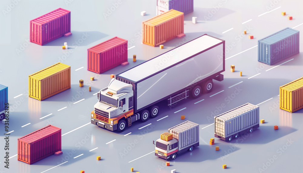 Concept logistique avec des camions et des conteneurs sur la route Concept logistique avec des camions et des conteneurs sur la route