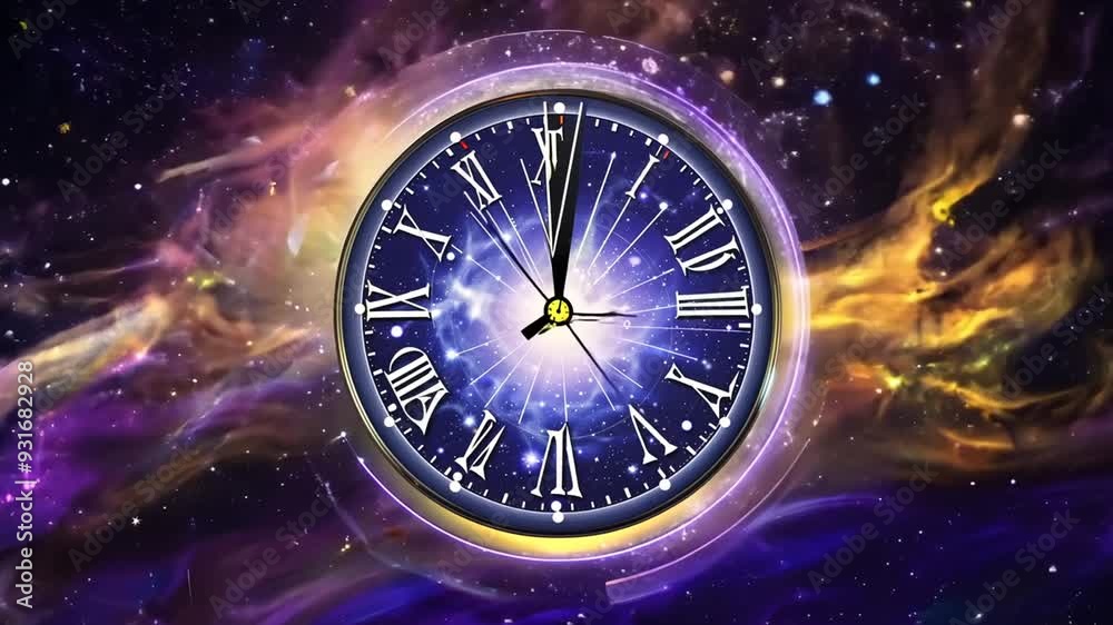 Clock Displaying Time Against a Cosmic Background With Stars Generative AI Clock Displaying Time Against a Cosmic Background With Stars Generative AI