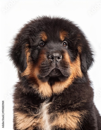 チベタン・マスティフの子犬のポートレート（Tibetan Mastiff puppy portrait on white background）
 photo